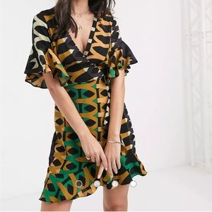 AX Paris retro print wrap dress in green